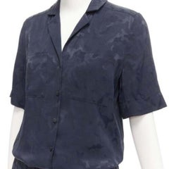 CEFINN Spencer navy camouflage jacquard satin cropped wide jumpsuit UK6 XS