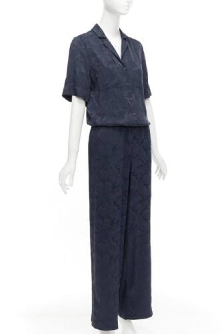 Black CEFINN Spencer navy camouflage jacquard satin cropped wide jumpsuit UK6 XS For Sale