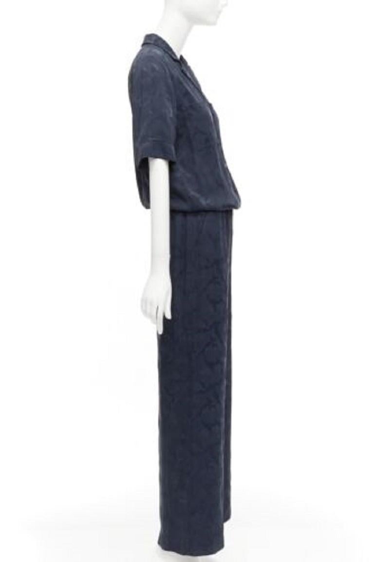 CEFINN Spencer navy camouflage jacquard satin cropped wide jumpsuit UK6 XS In Excellent Condition For Sale In Hong Kong, NT
