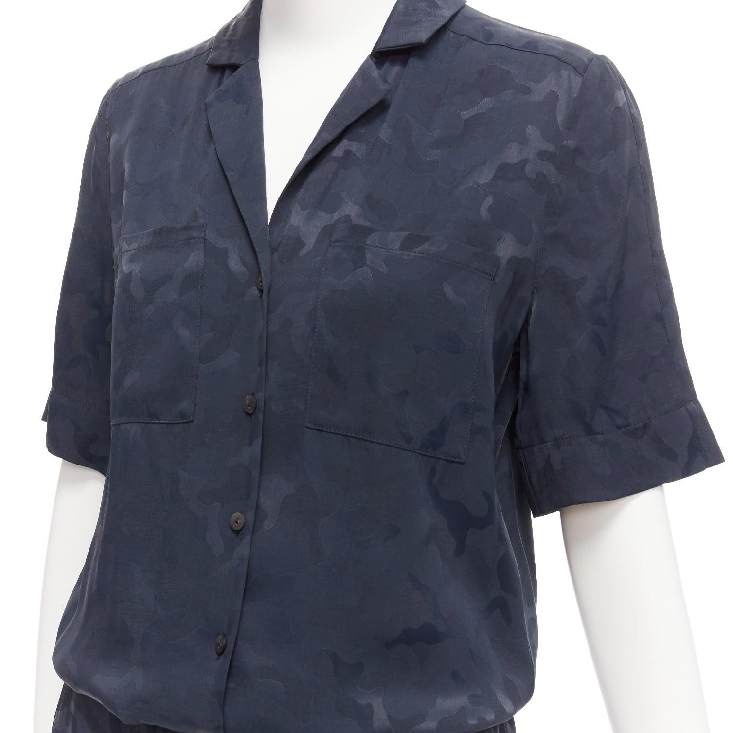 CEFINN Spencer navy camouflage jacquard satin cropped wide jumpsuit UK6 XS 1