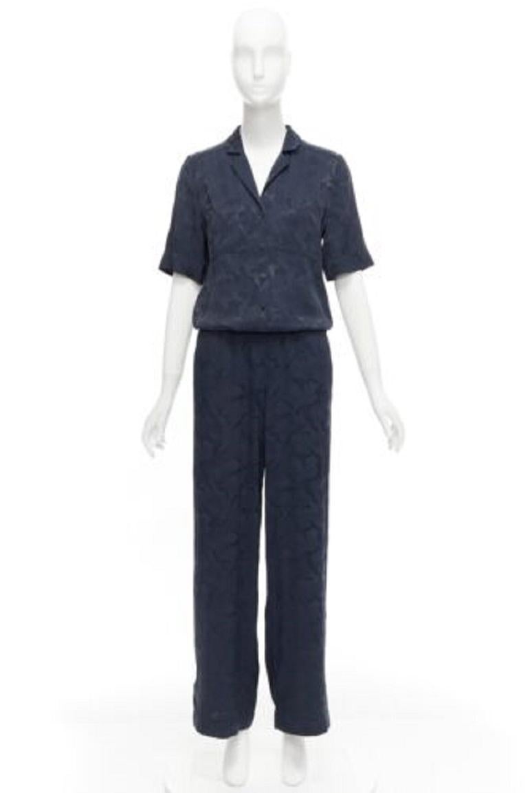 CEFINN Spencer navy camouflage jacquard satin cropped wide jumpsuit UK6 XS For Sale 4