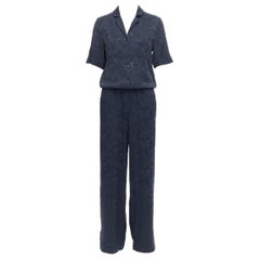 CEFINN Spencer Marineblauer Tarnungs-Jacquard-Satin-Overall in Kurzform mit breitem Ausschnitt UK6 XS
