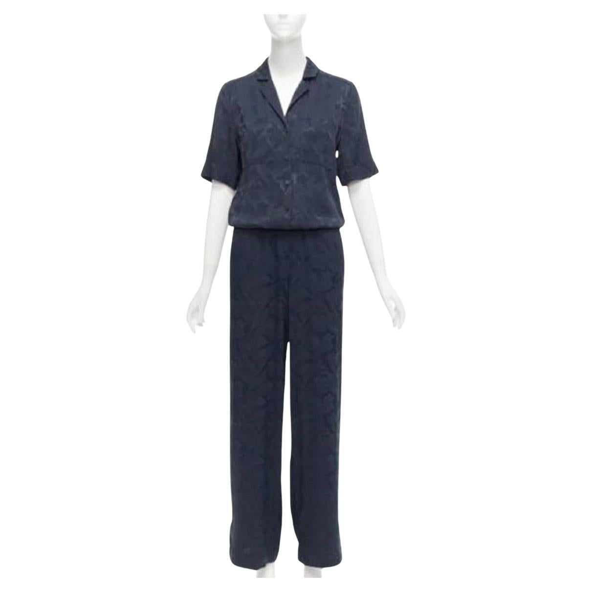 CEFINN Spencer navy camouflage jacquard satin cropped wide jumpsuit UK6 XS For Sale