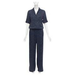 CEFINN Spencer navy camouflage jacquard satin cropped wide jumpsuit UK6 XS
