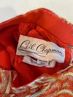 Ceil Chapman 1960s Orange Gold Silk Brocade Paisley Print Gown Dress + Tunic 60s