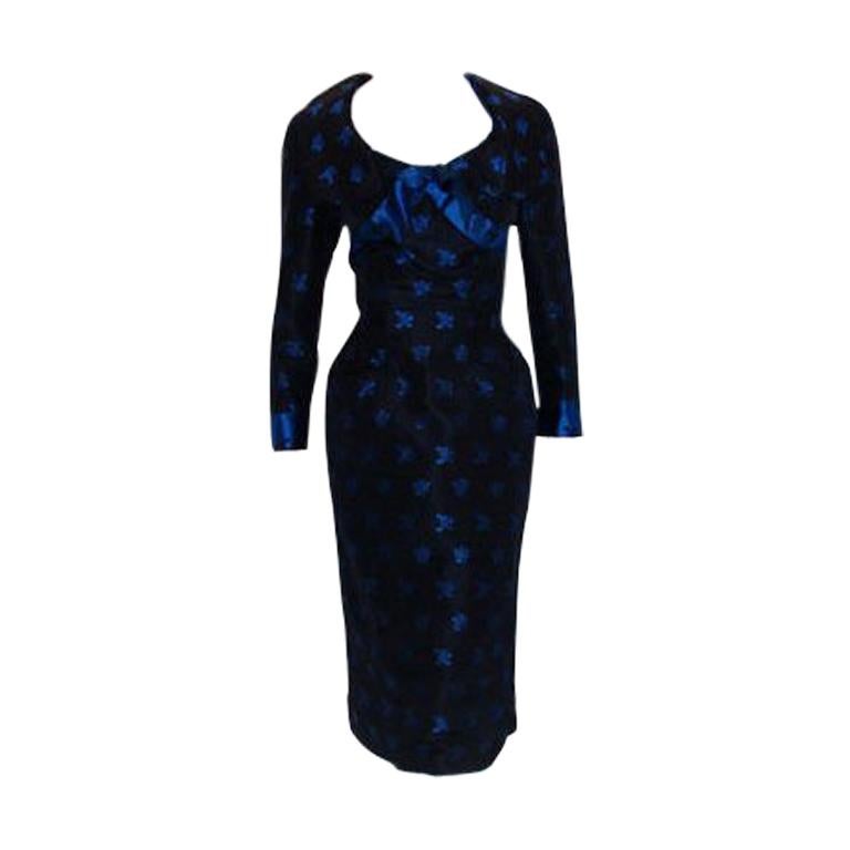 Ceil Chapman Black And Blue Silk Cocktail Dress, Circa 1960 Ceil Chapman Black And Blue Silk Cocktail Dress, Circa 1960