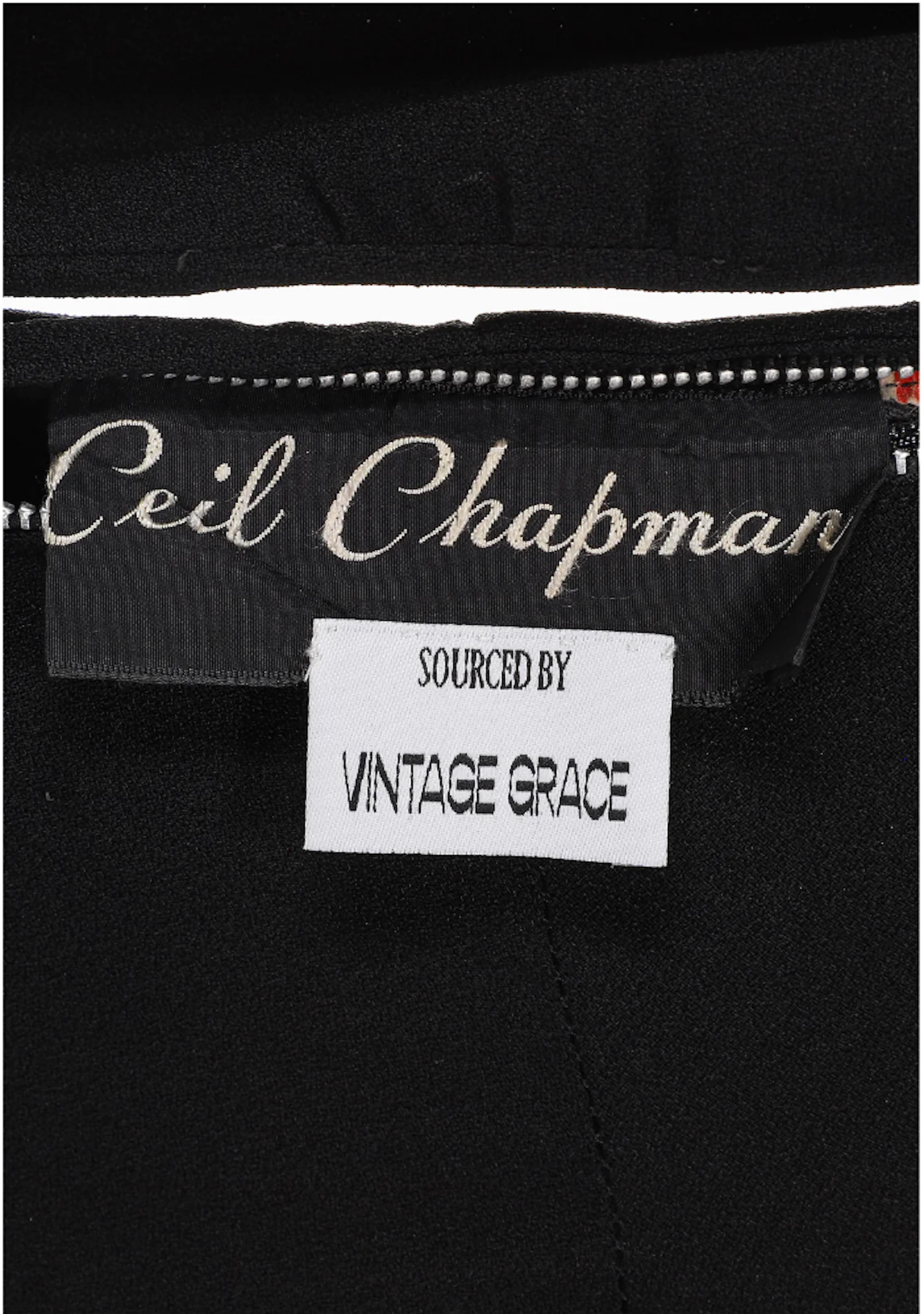 Ceil Chapman Vestido negro de manga larga adornado Años 40-1950 en Excelente estado para la venta en New York, NY
