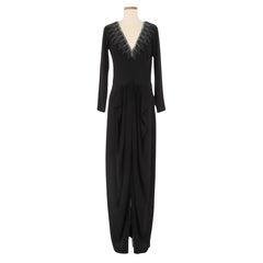 Ceil Chapman Black Embellished Long Sleeve Dress C. 1940's-1950's