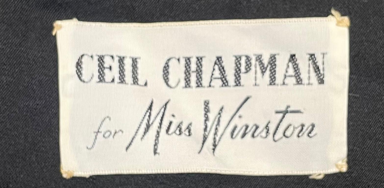 Ceil Chapman Vestido de cóctel negro de crepé con tirantes, años 60 en Bueno estado para la venta en Los Angeles, CA