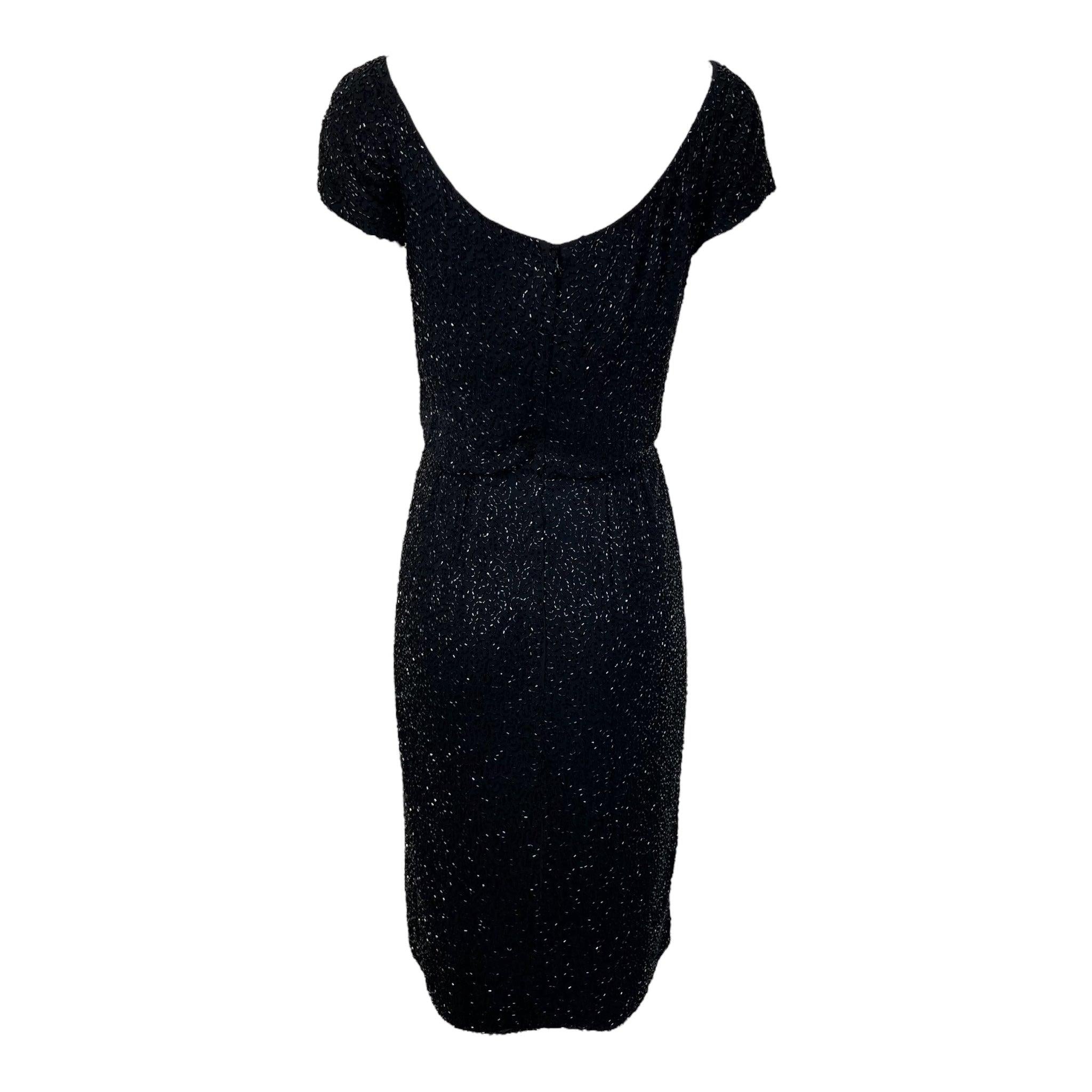 Ceil Chapman Vestido de fiesta negro con muchas cuentas, años 60 Negro en venta