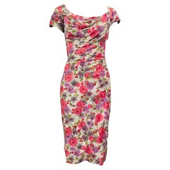 Ceil Chapman Floral Cotton Sexy Shirred Wiggle Dress, 1950s