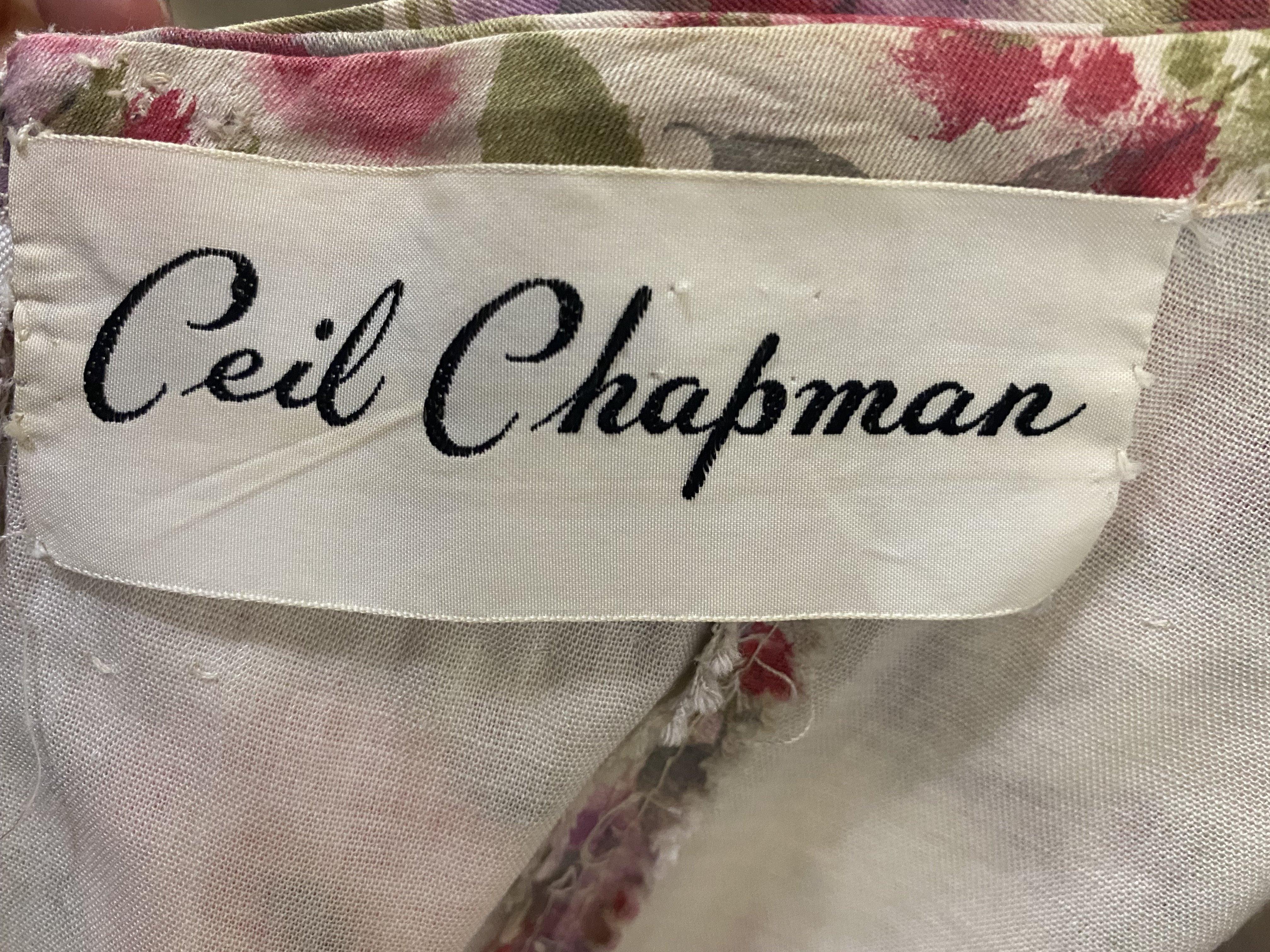 Ceil Chapman Algodón Floral Sexy Shirred Wiggle Dress, Años 50 Rosa en venta