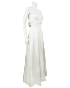 1950s Ceil Chapman White Strapless Satin Gown