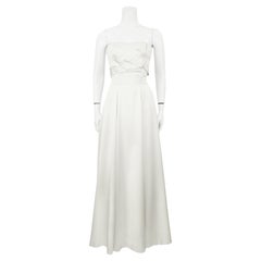 1950s Ceil Chapman White Strapless Satin Gown