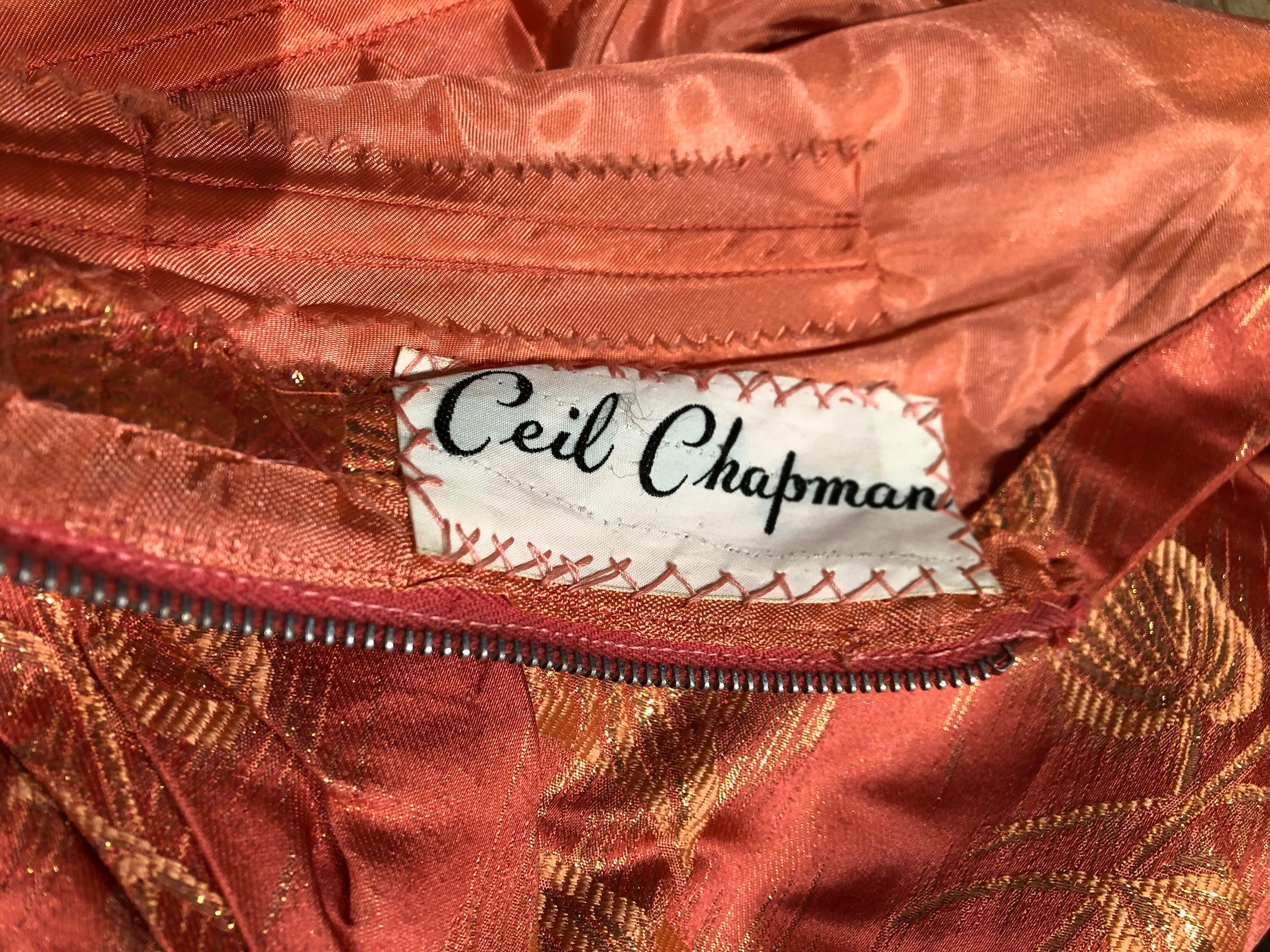 Ceil Chapman Funda de cóctel de brocado de seda de melocotón, años 50 en Bueno estado para la venta en Los Angeles, CA