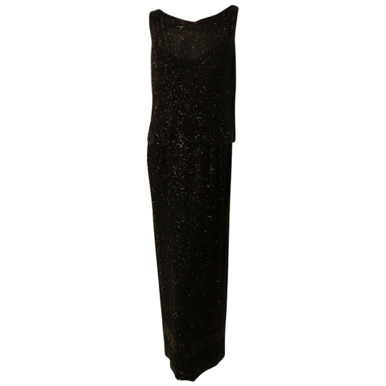 Ceil Chapman Vintage 2pc Black Beaded Gown, Circa 1960 For Sale