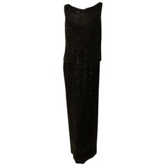 Ceil Chapman Vintage 2pc Black Beaded Gown, Circa 1960