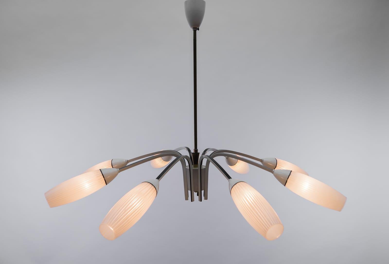 Mid-20th Century Ceiling 8-Light Sputnik Lamp in the Manner of Arteluce, Italy 1950s For Sale