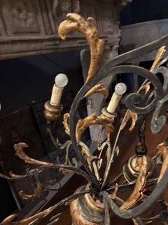 Ceiling chandelier in sheet metal and gilded wood, Italy