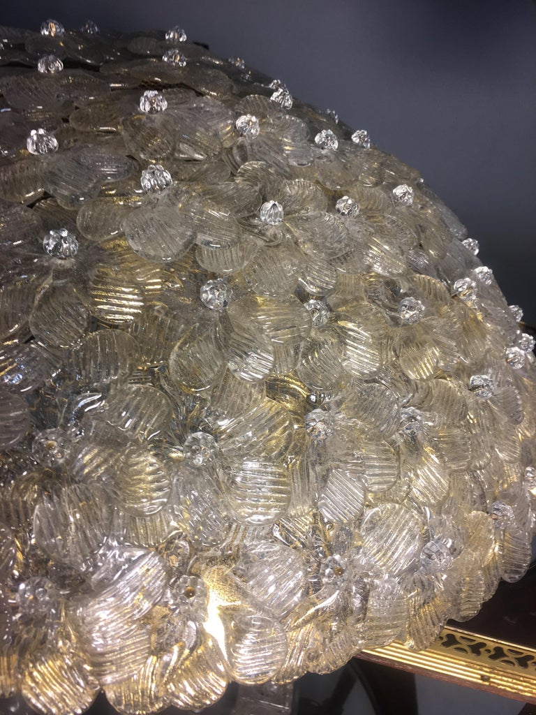 Metal Ceiling Flower Lamp by Barovier & Toso, Murano, 1980s For Sale