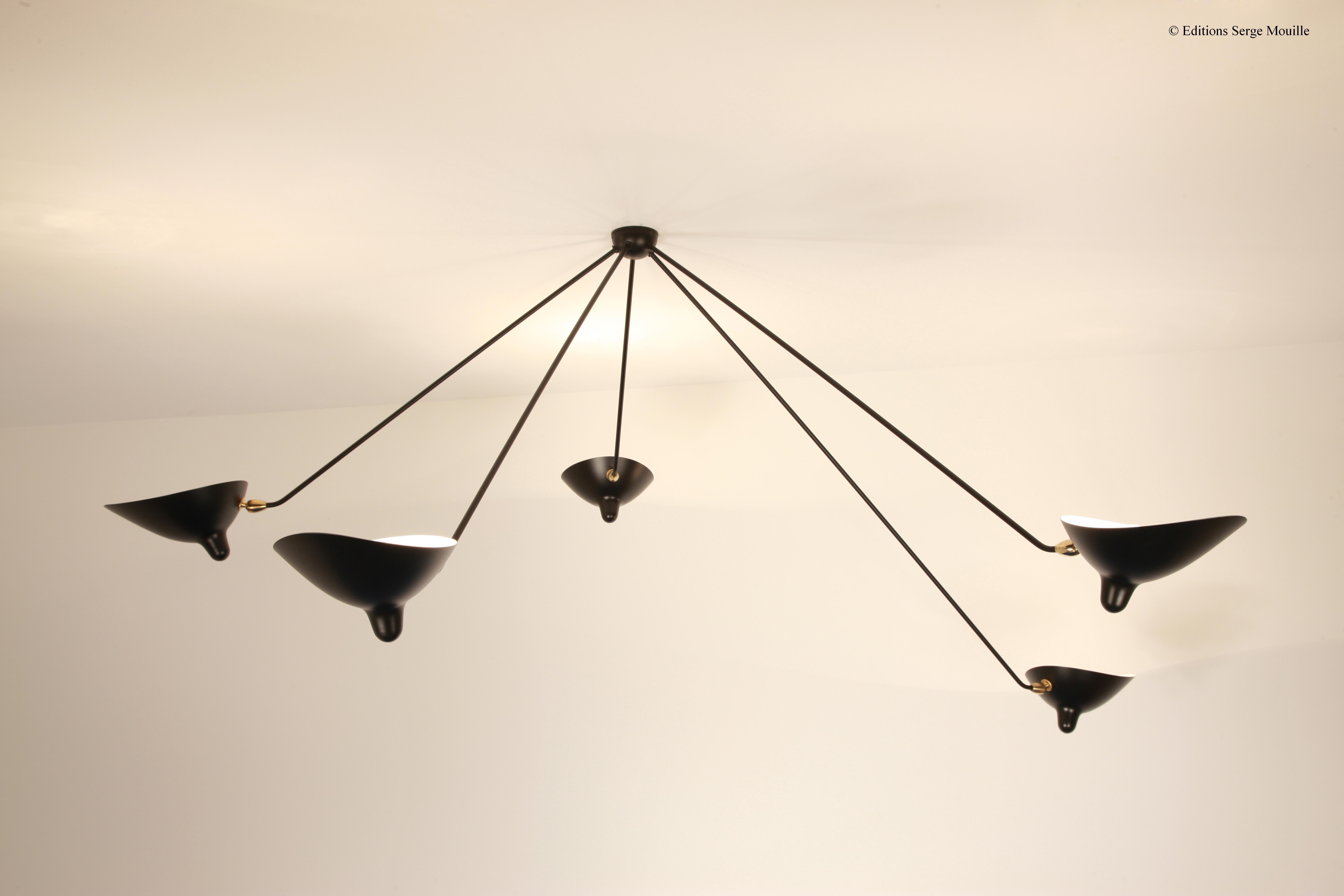 Post-Modern Ceiling Lamp 2 Still Arms and 1 Rotating Curved by Serge Mouille For Sale
