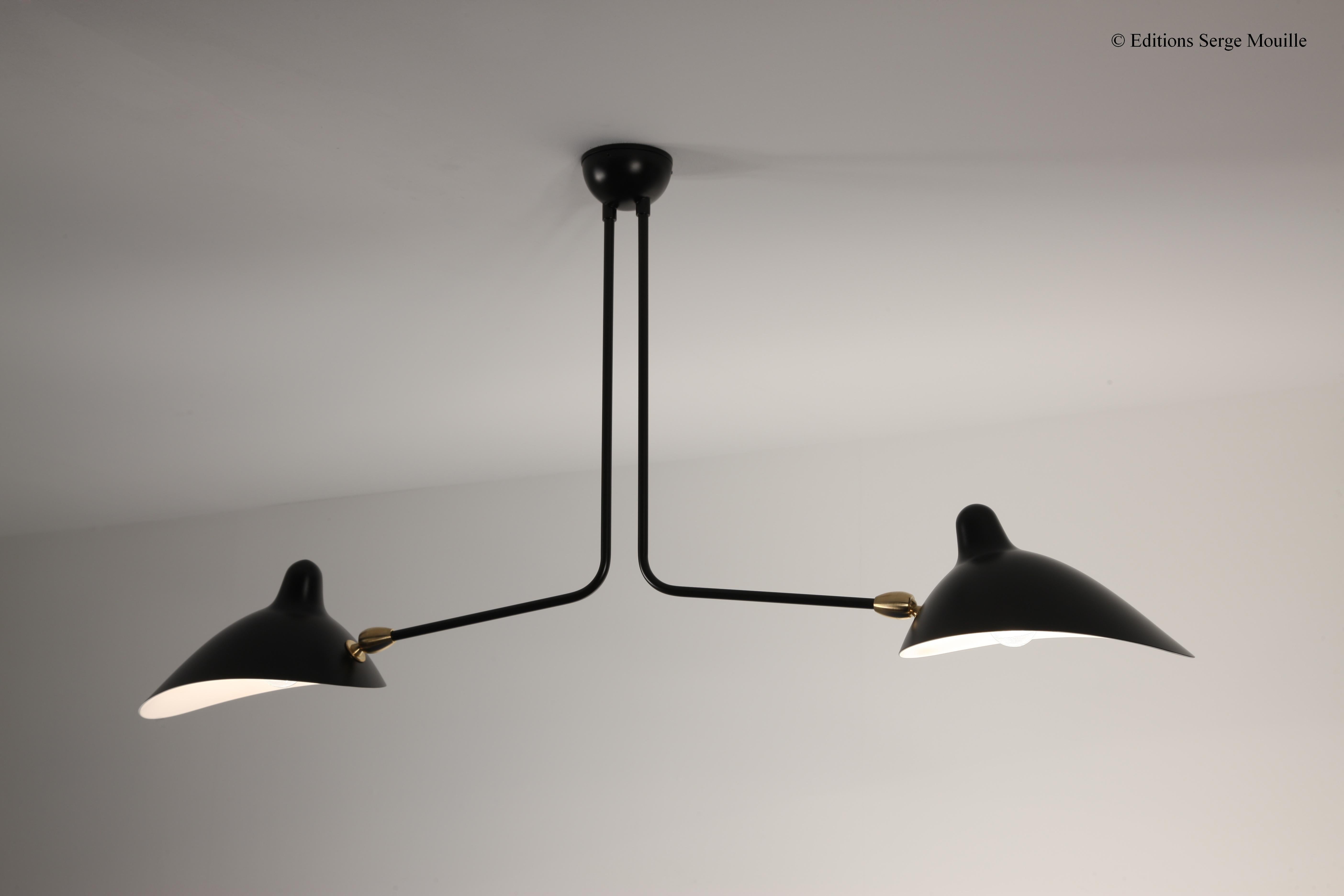 Contemporary Ceiling Lamp 2 Still Arms and 1 Rotating Curved by Serge Mouille