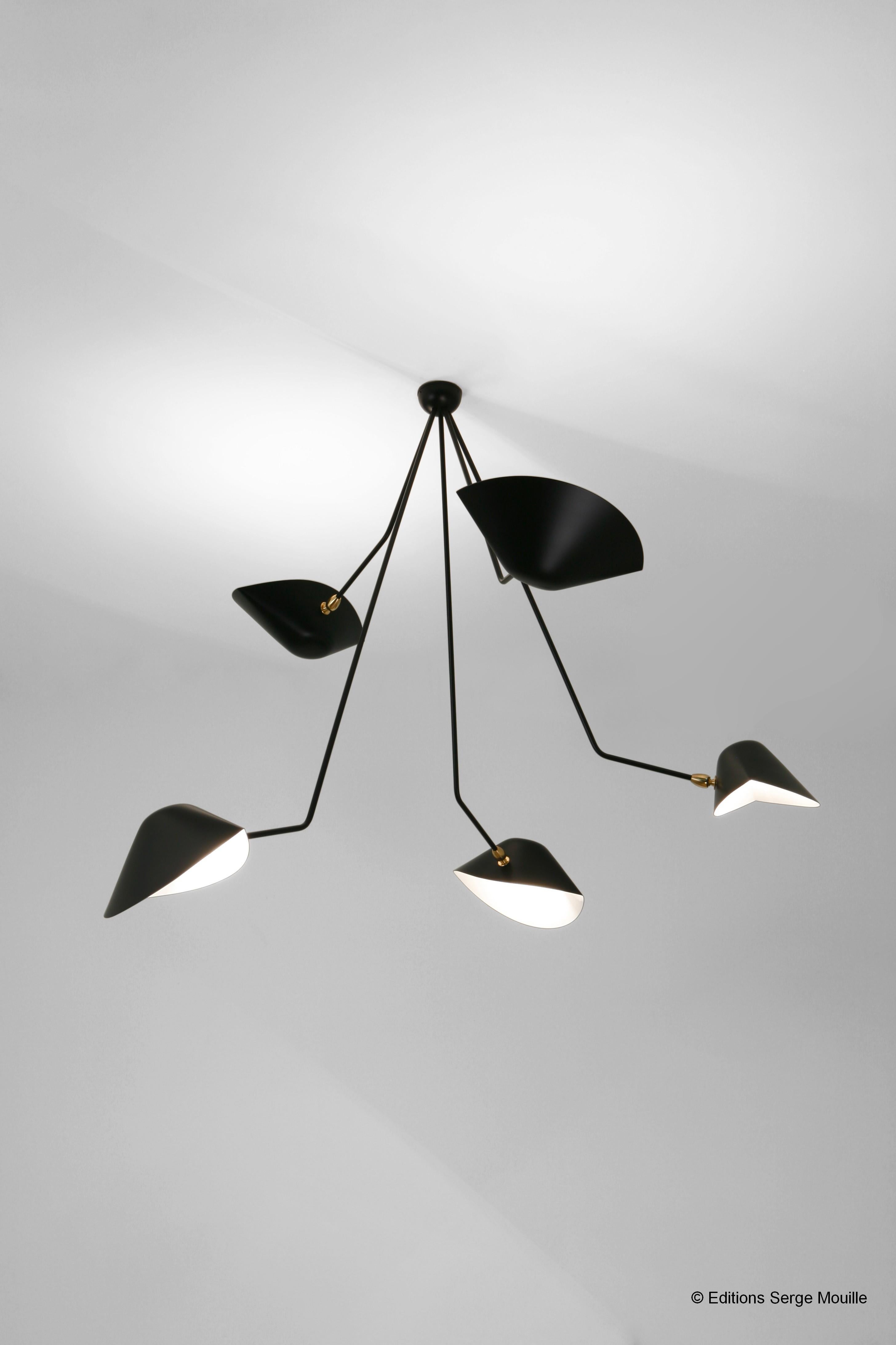 Aluminum Ceiling Lamp 2 Still Arms and 1 Rotating Curved by Serge Mouille