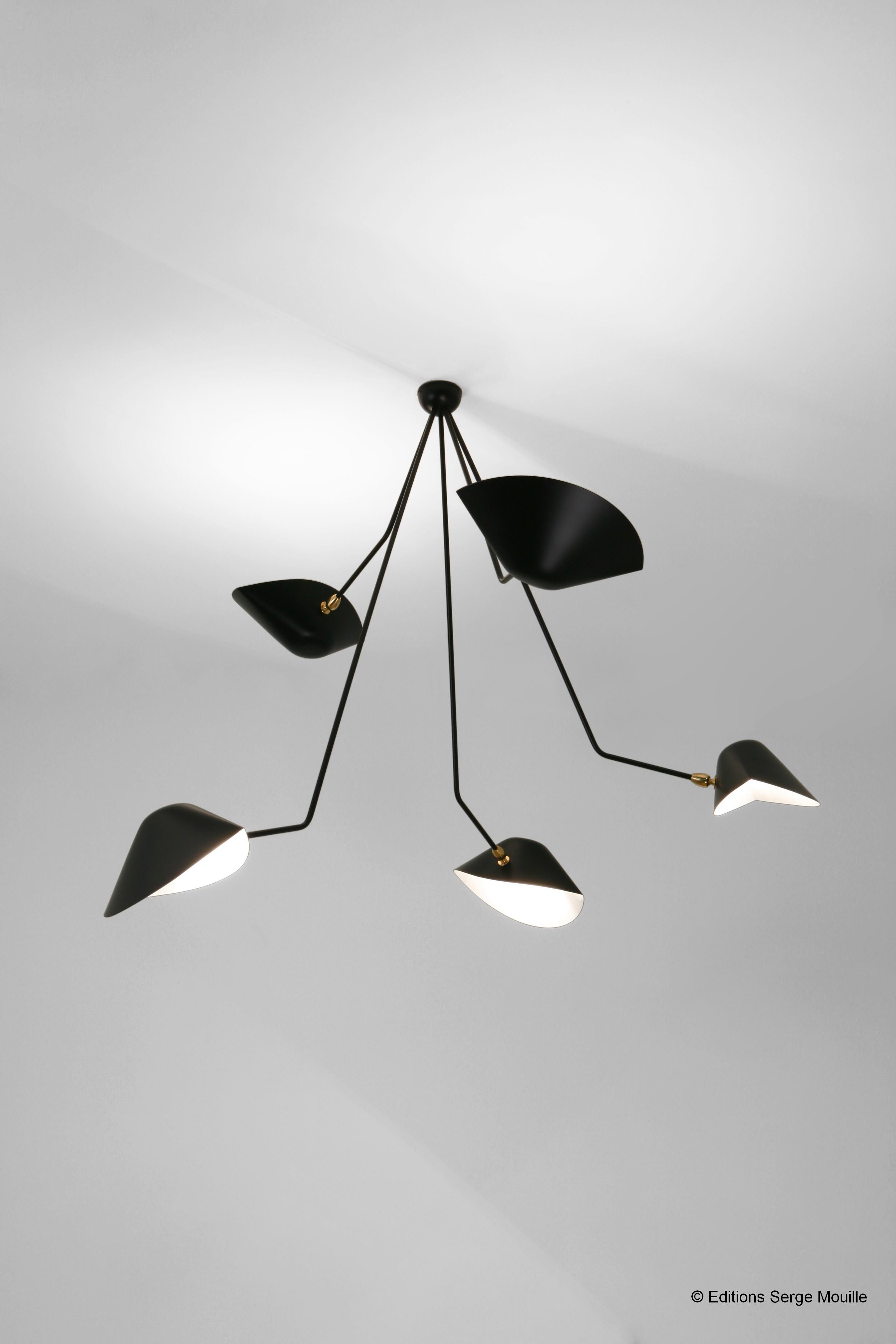 Aluminum Ceiling Lamp 2 Still Arms and 1 Rotating Curved by Serge Mouille For Sale