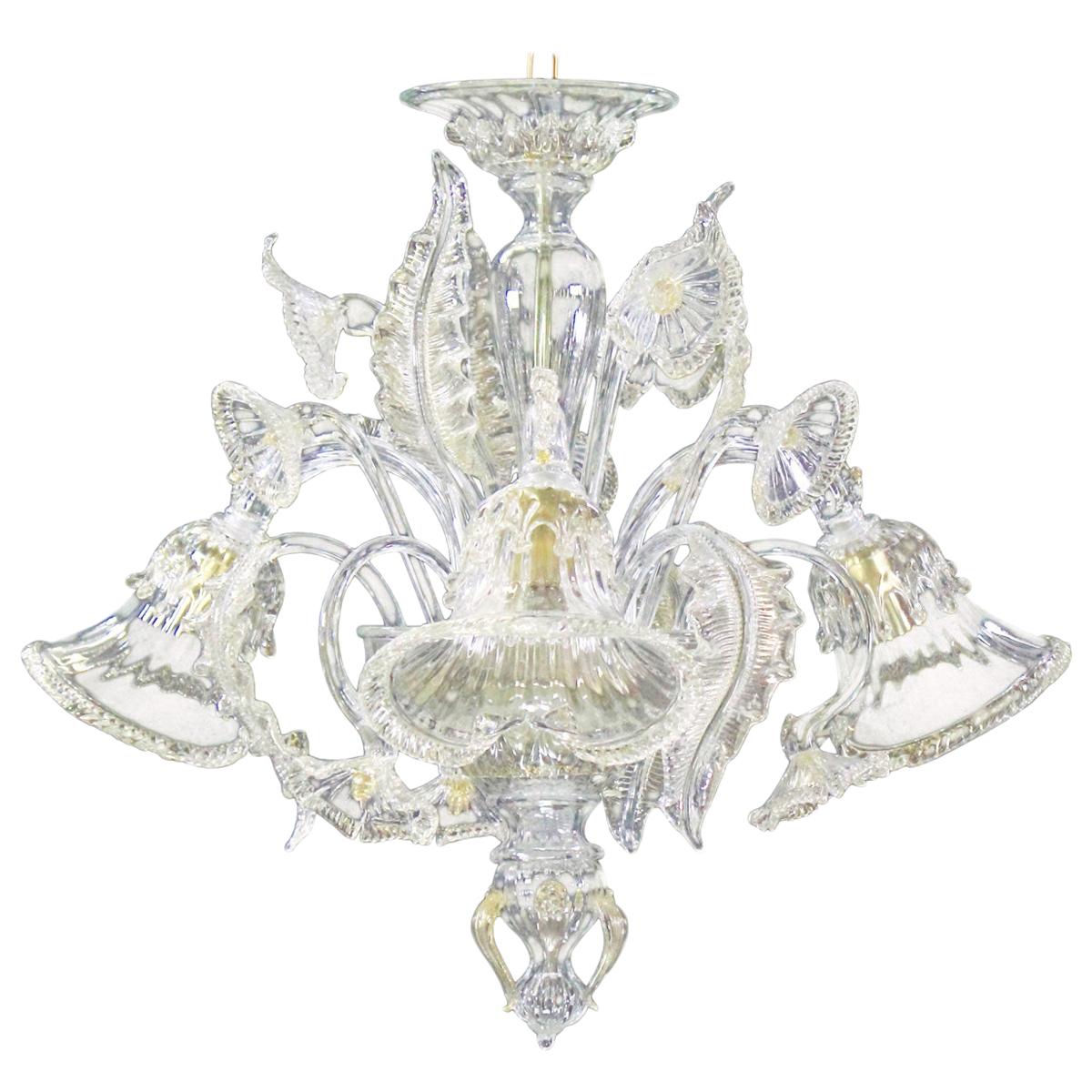 Artistic Ceiling Lamp 3 arms Murano glass Crystal Gold Details by Multiforme For Sale