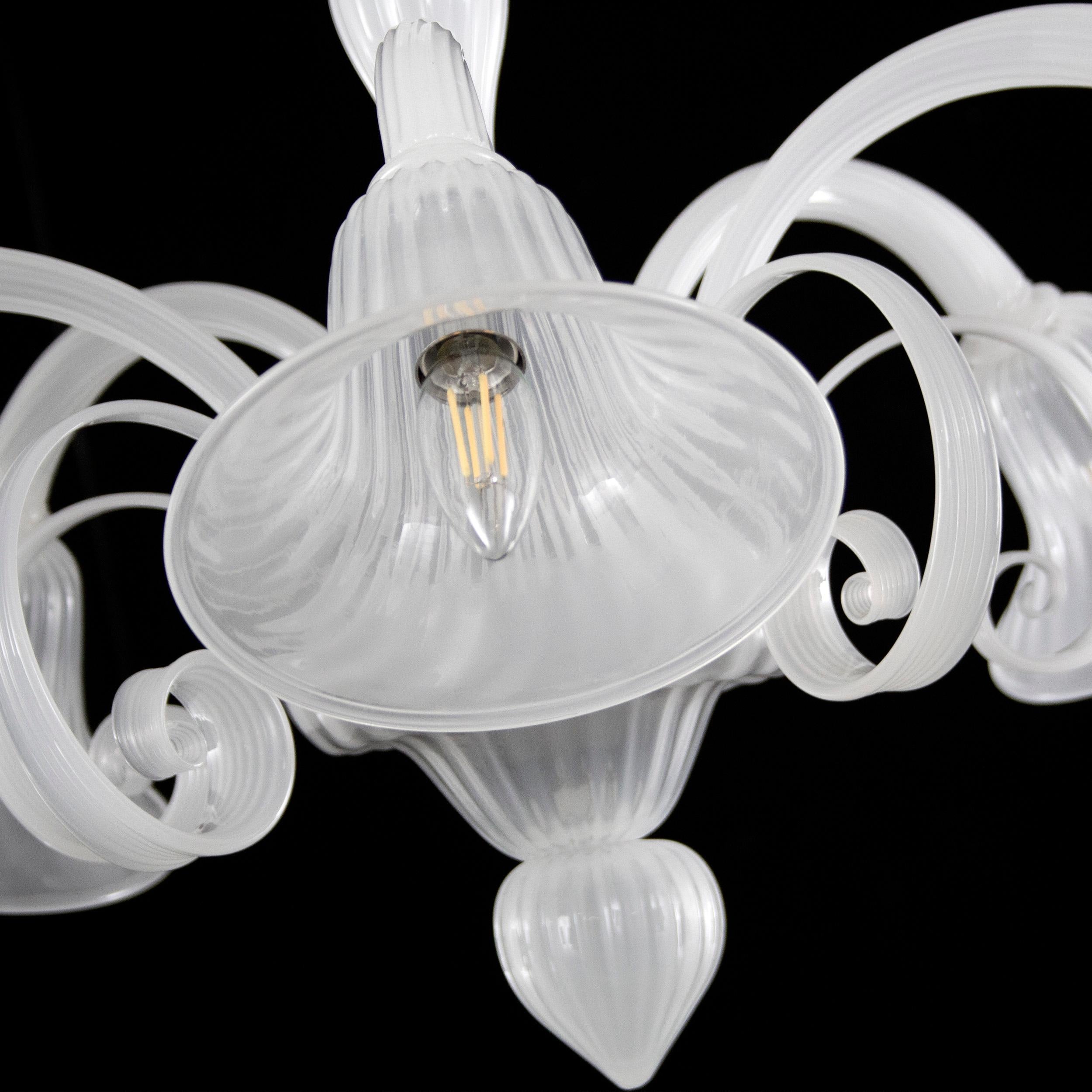Other Ceiling Lamp 5 Arms White Silk Handblown Murano Glass by Multiforme in Stock For Sale