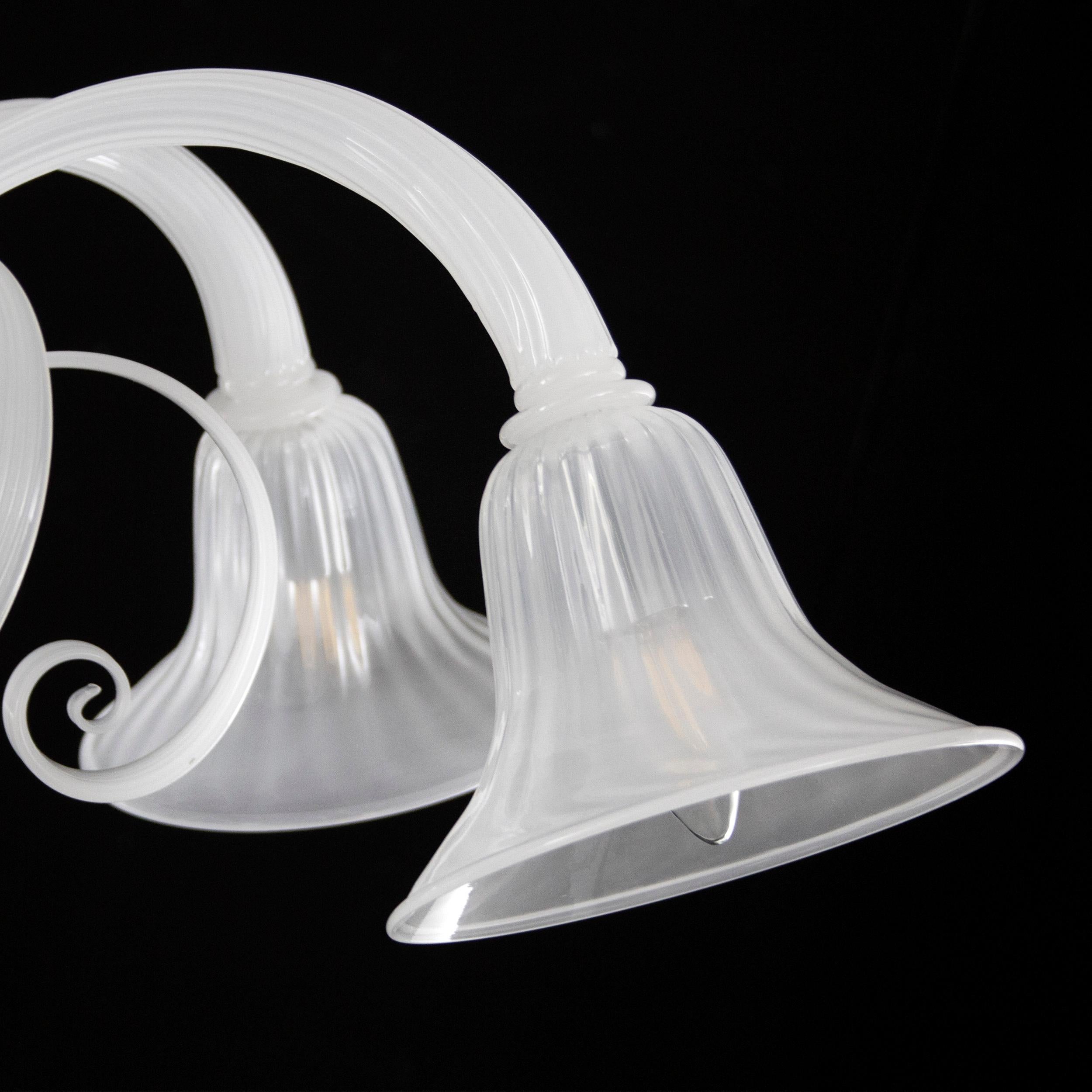 Italian Ceiling Lamp 5 Arms White Silk Handblown Murano Glass by Multiforme in Stock For Sale