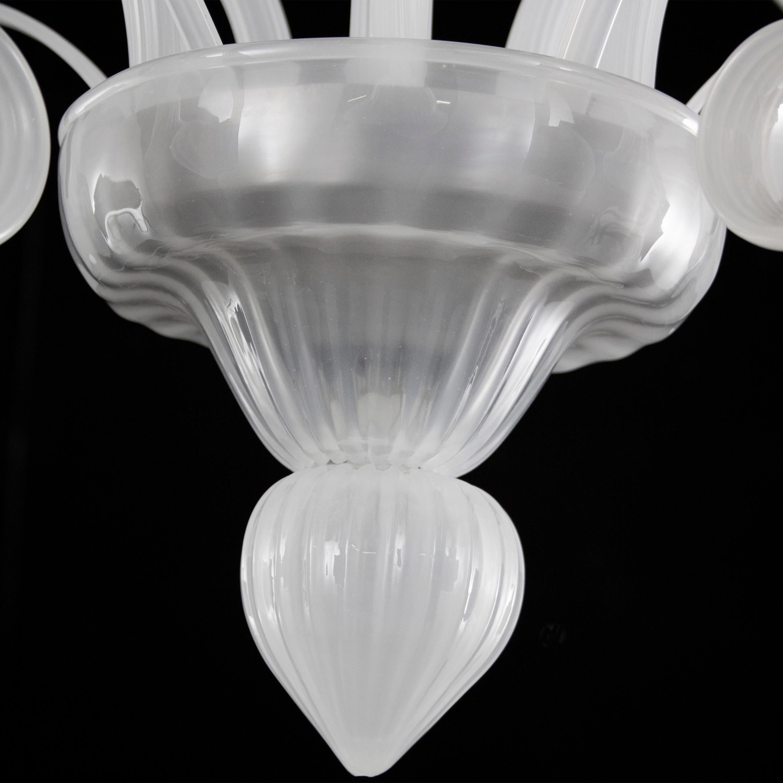 Contemporary Ceiling Lamp 5 Arms White Silk Handblown Murano Glass by Multiforme in Stock For Sale