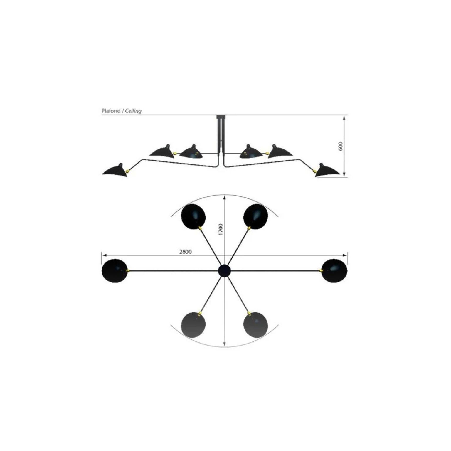 Post-Modern Ceiling Lamp 6 Rotating Arms Black & White by Serge Mouille For Sale