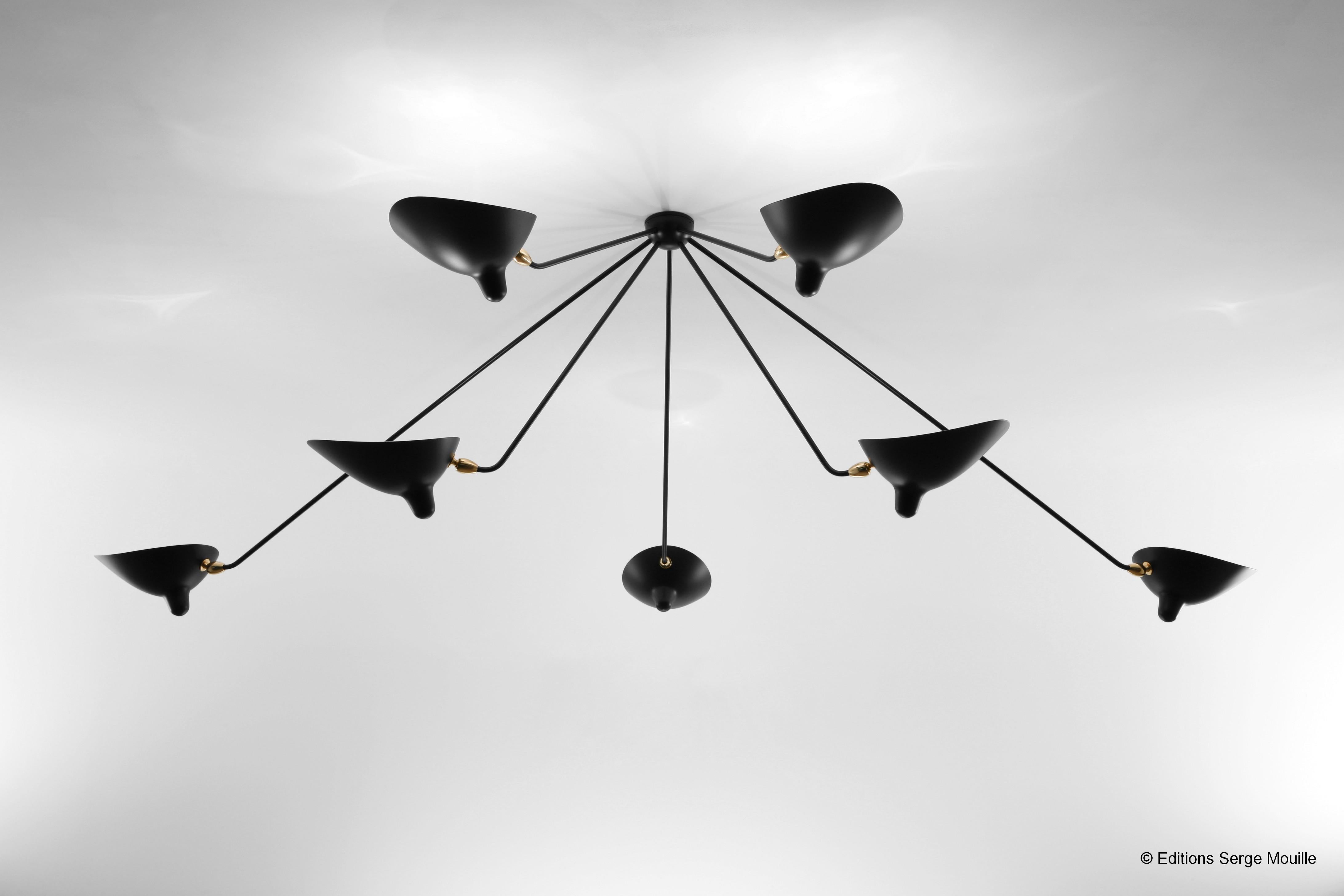 Contemporary Ceiling Lamp 6 Rotating Arms Black & White by Serge Mouille For Sale