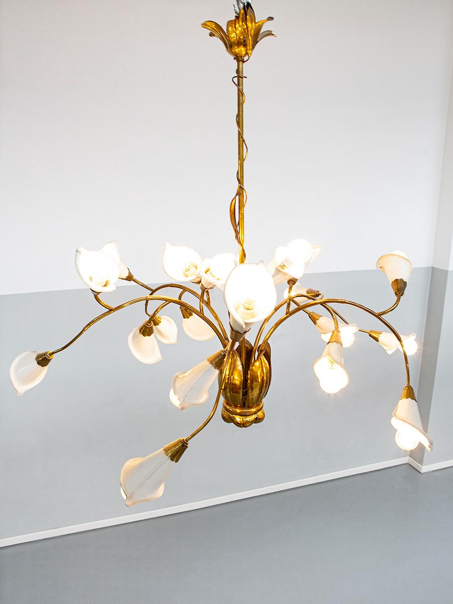 1950s Italian midcentury brass and metal ceiling lamp, attribute Angelo Lelii
Brass structured ceiling lamp and 