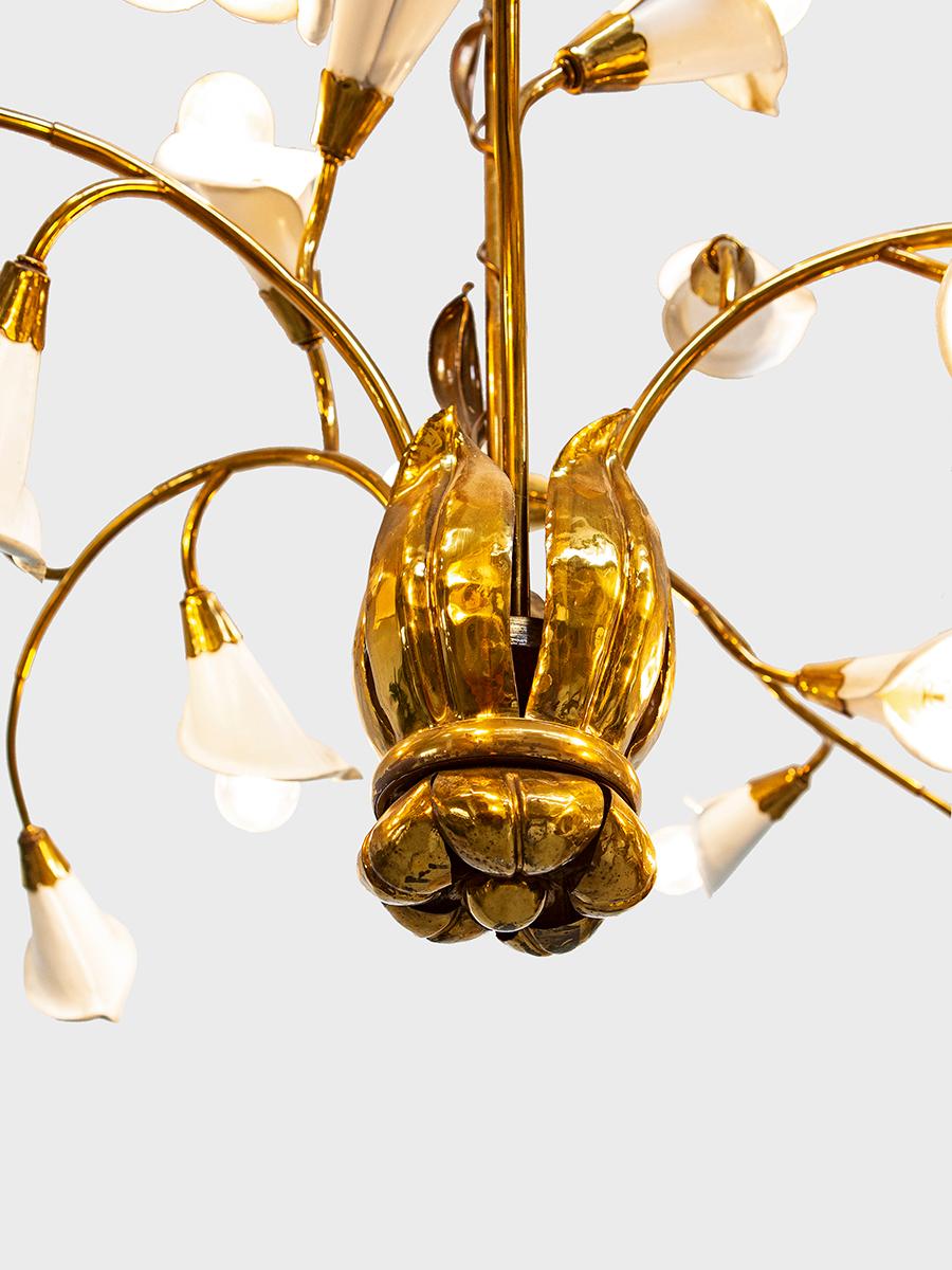 Mid-Century Modern 1950s Italian Midcentury Brass and Metal Ceiling Lamp, Attribute Angelo Lelii For Sale