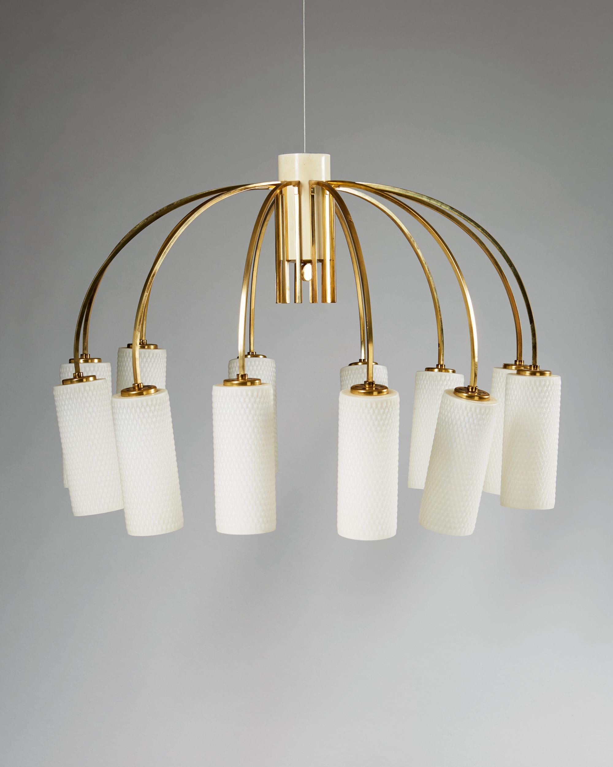 Scandinavian Modern Ceiling Lamp Anonymous, Brass and Glass, Denmark, 1960s For Sale