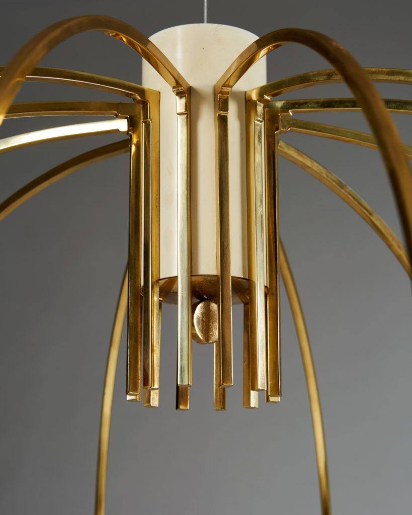 Ceiling Lamp Anonymous, Brass and Glass, Denmark, 1960s In Good Condition For Sale In Stockholm, SE