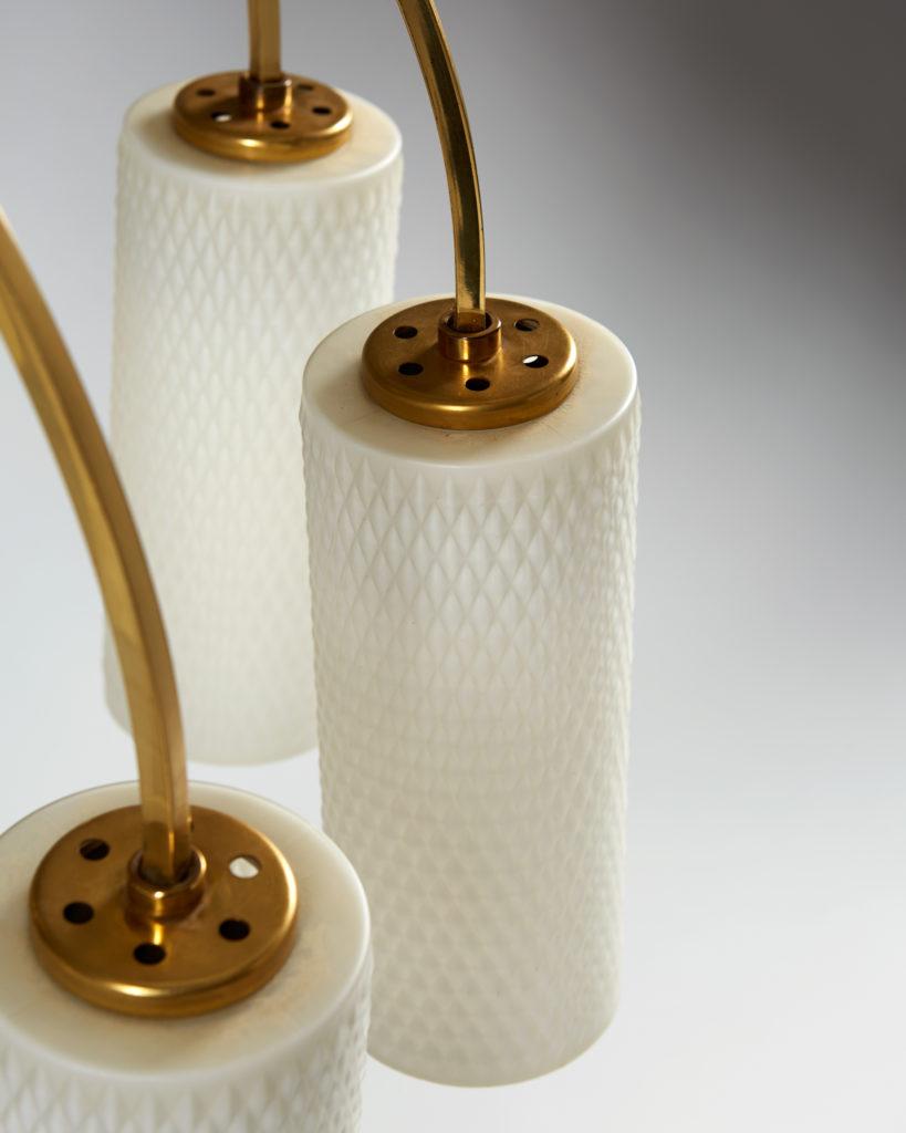 Mid-20th Century Ceiling Lamp Anonymous, Brass and Glass, Denmark, 1960s For Sale