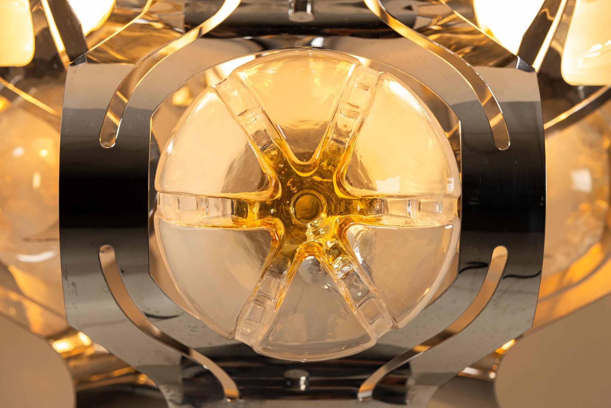 Lampada da soffitto attribuita a Mazzega in cromo e vetro, Italia anni '70 in vendita 5