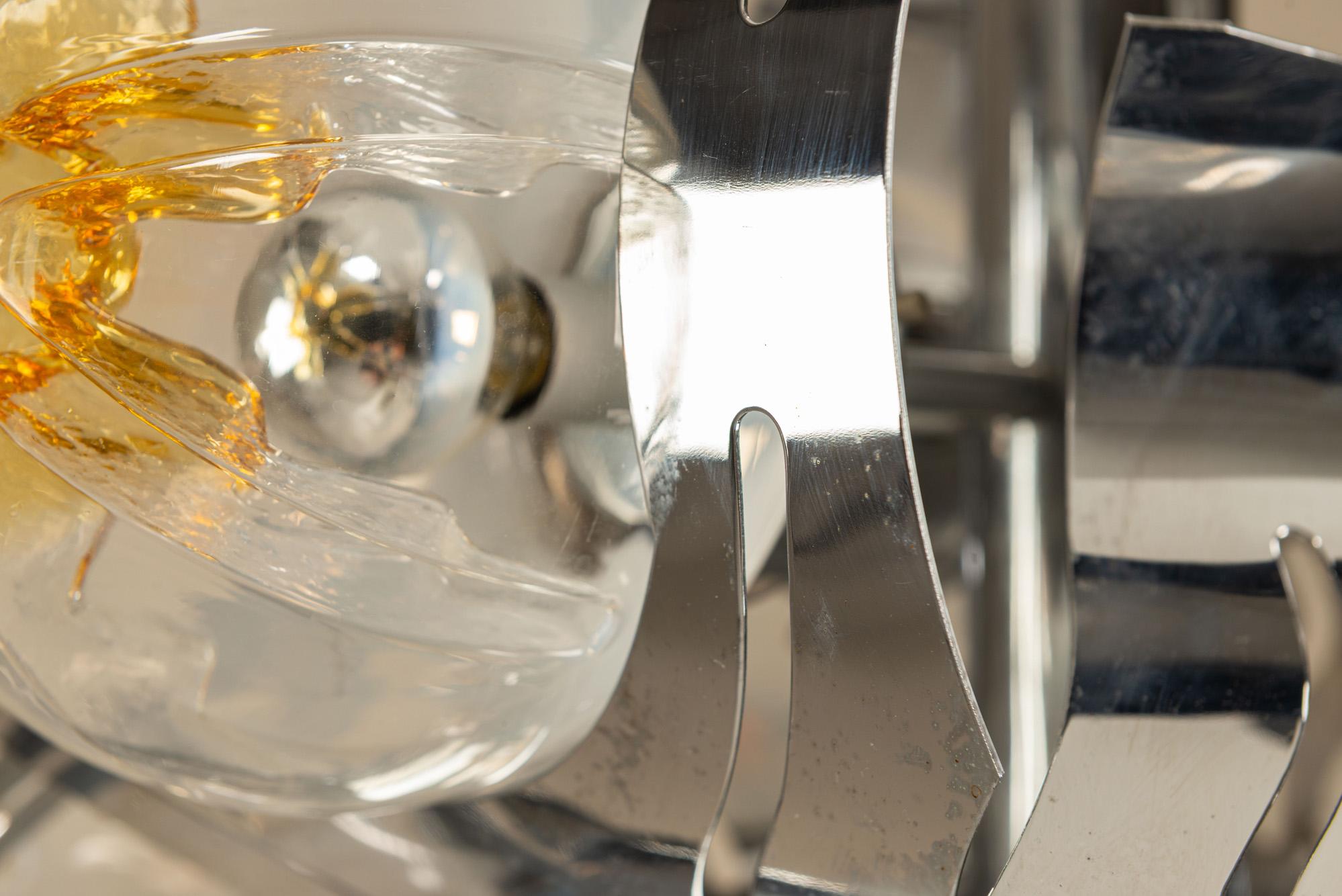 Lampada da soffitto attribuita a Mazzega in cromo e vetro, Italia anni '70 in vendita 2