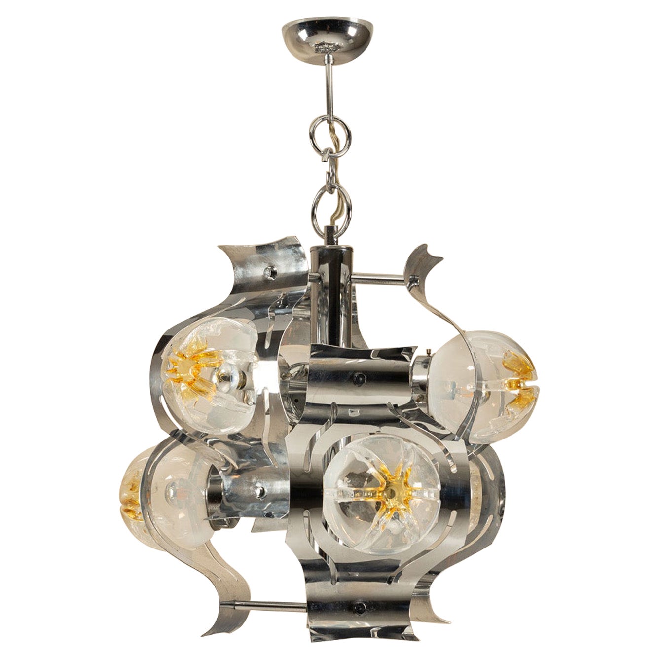 Plafonnier attr. à Mazzega en chrome et verre, Italie, 1970