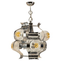 Plafonnier attr. à Mazzega en chrome et verre, Italie, 1970
