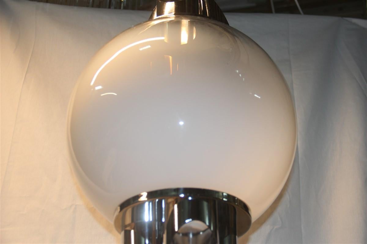 Mid-Century Modern Ceiling Lamp Ball Murano Glass Selenova Italian Design Chrome Silver White For Sale