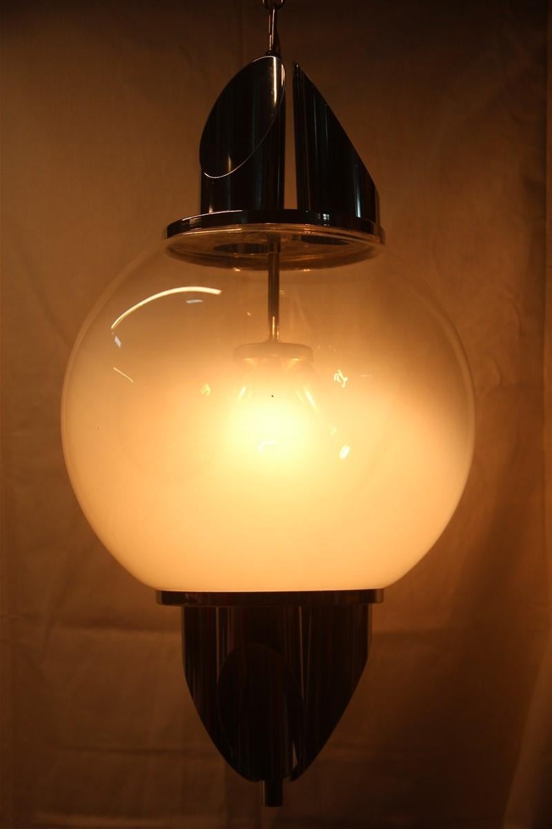 Late 20th Century Ceiling Lamp Ball Murano Glass Selenova Italian Design Chrome Silver White For Sale