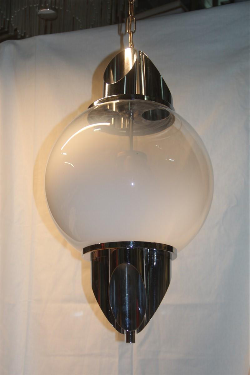Ceiling Lamp Ball Murano Glass Selenova Italian Design Chrome Silver White For Sale 1