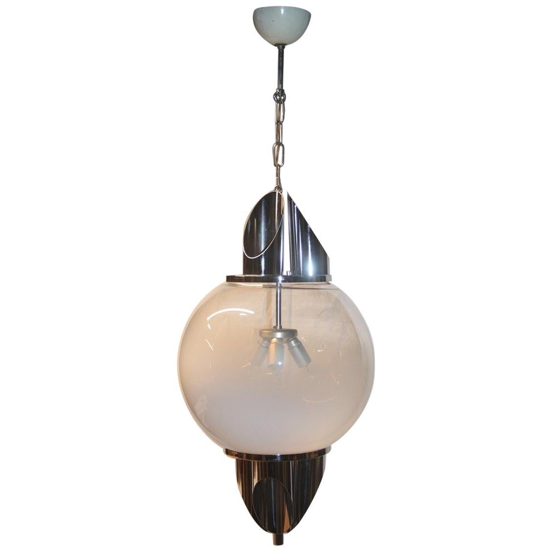 Ceiling Lamp Ball Murano Glass Selenova Italian Design Chrome Silver White