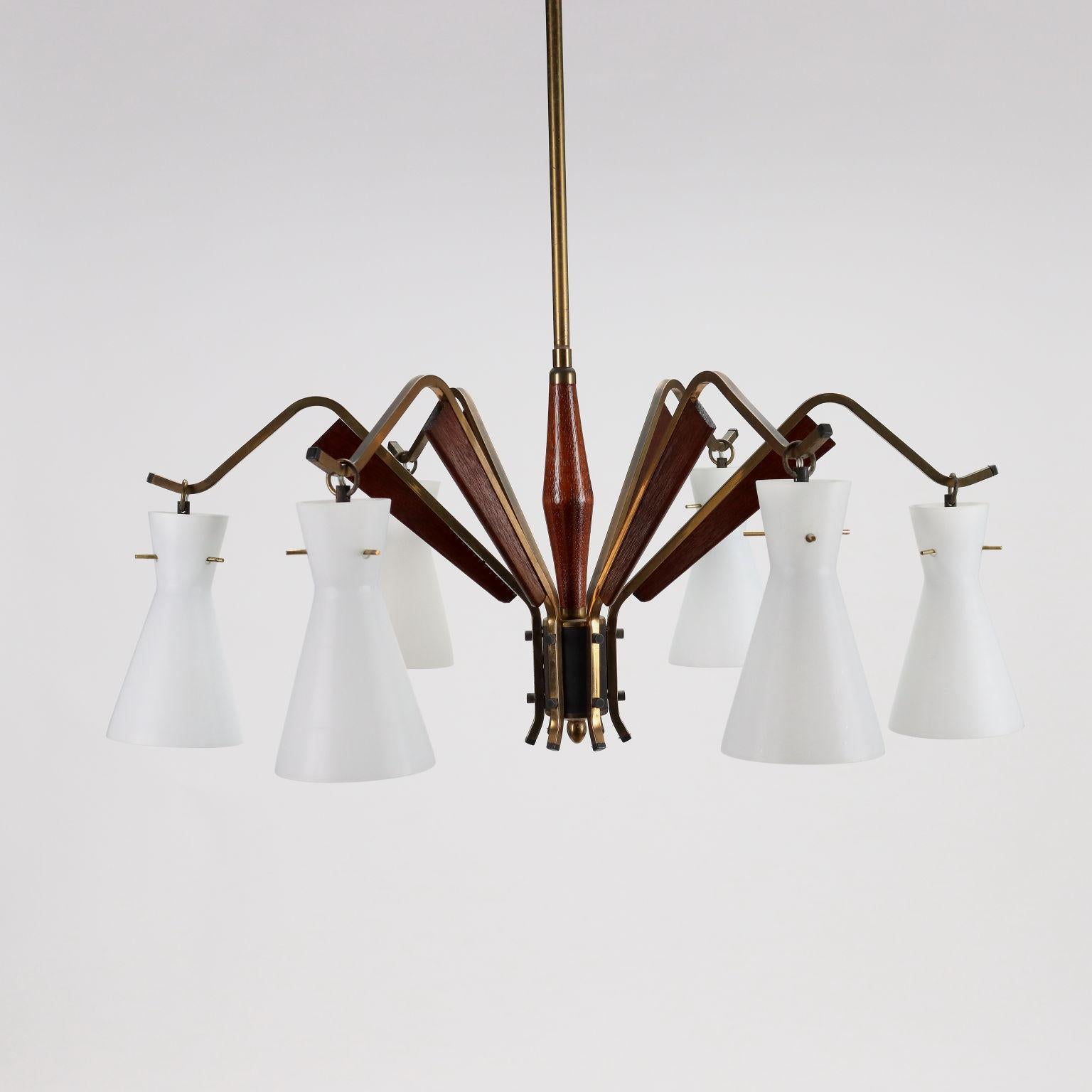 Italian Ceiling Lamp Brass Alluminium, Italy, 1950s-1960s