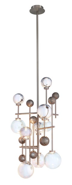 Ceiling Lamp Brass Frame Nickel or Brass Finish Glass Spheres Artistic Mosaic