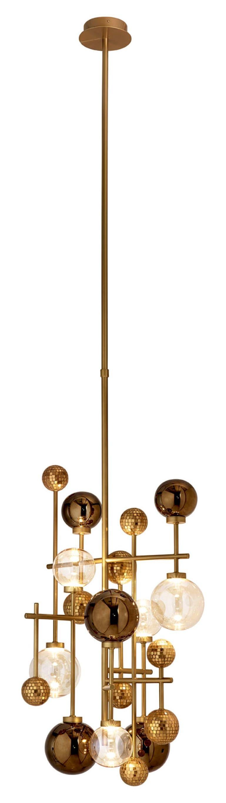 Ceiling Lamp Brass Frame Nickel or Brass Finish Glass Spheres Artistic Mosaic In New Condition For Sale In London, GB